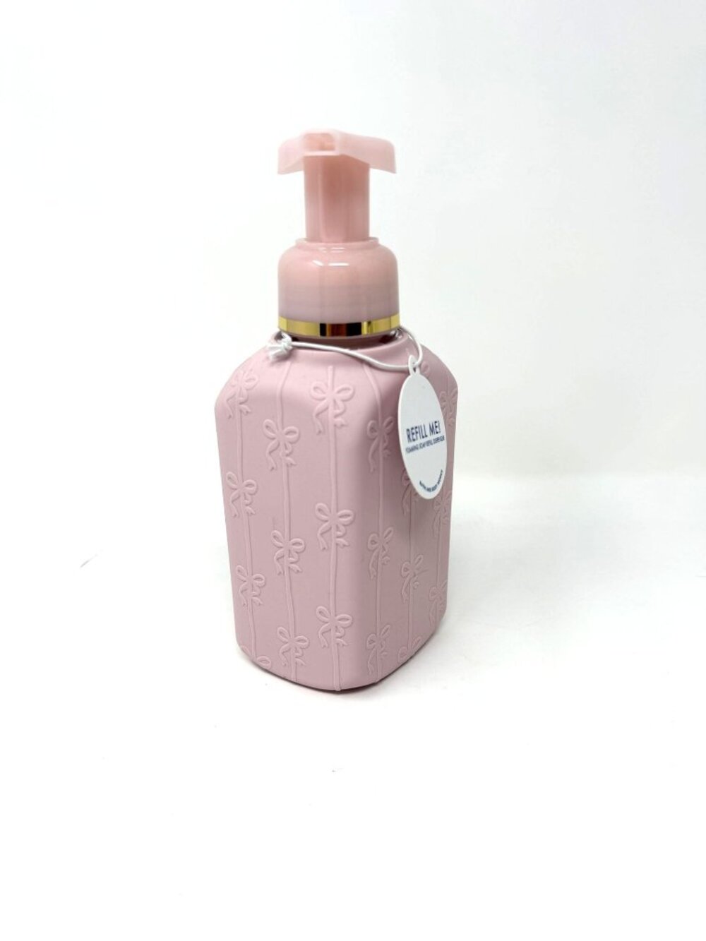 Bath & Body Works Pink Silicone Bows Foaming Hand Soap Glass Dispenser
